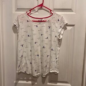 Le Tigre White Bird Print Cotton T Shirt Top Womens Size Large Y2K Mod‎